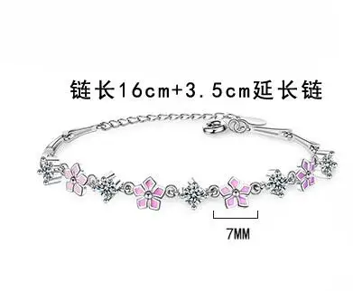 925 Sterling Silver Moissanite Gemstone Bracelet for Women Lab Diamond Pink Enamel Sakura Bracelet for Engagement Party Gift