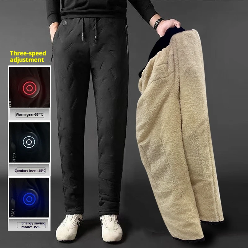 New Ten Area Intelligent Thermal Pants for Winter Warmth, USB Electric Heating, Lamb Fleece Pants for Men