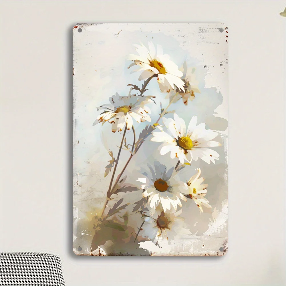 1PC witte madeliefje ijzeren metalen bord voorgeperkt waterdicht weerbestendig binnen buiten decoratieve kunst huis wanddecoratie