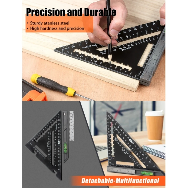 Ruler with Level Carpenter Square Layout Tool Goniometer Multiangle Dropship