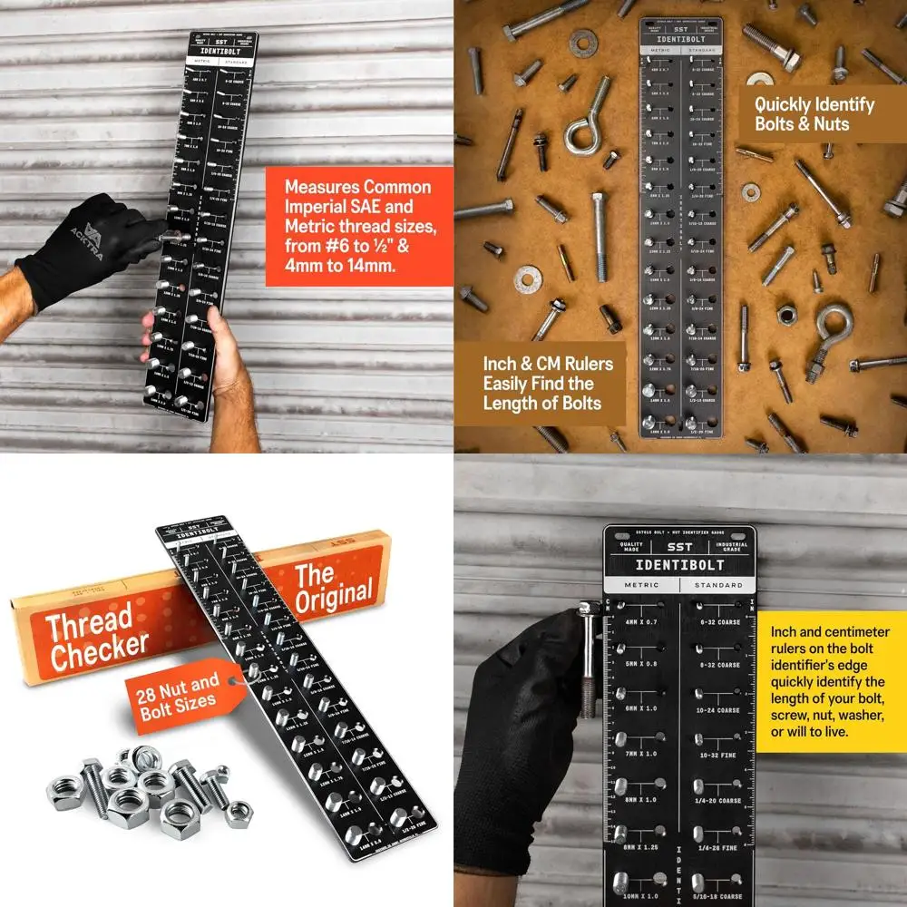 

Thread Checker and Wall Mount - Nuts and Bolts Identifier - Imperial and Metric Threads - Sizes from #6 to ½ and 4mm to 14mm - R