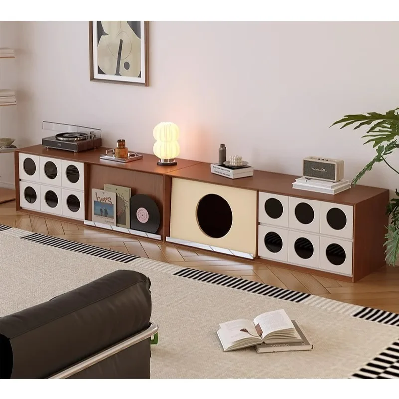 Nordic module solid wood combination TV cabinet storage display cabinet medieval small apartment
