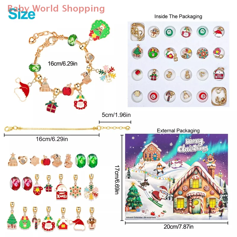 Confezione regalo con calendario dell'Avvento di Natale 2025 Creativo fai da te Pupazzo di neve Bracciale con Babbo Natale Scatola con calendario per il conto alla rovescia per ragazze Regalo di Capodanno