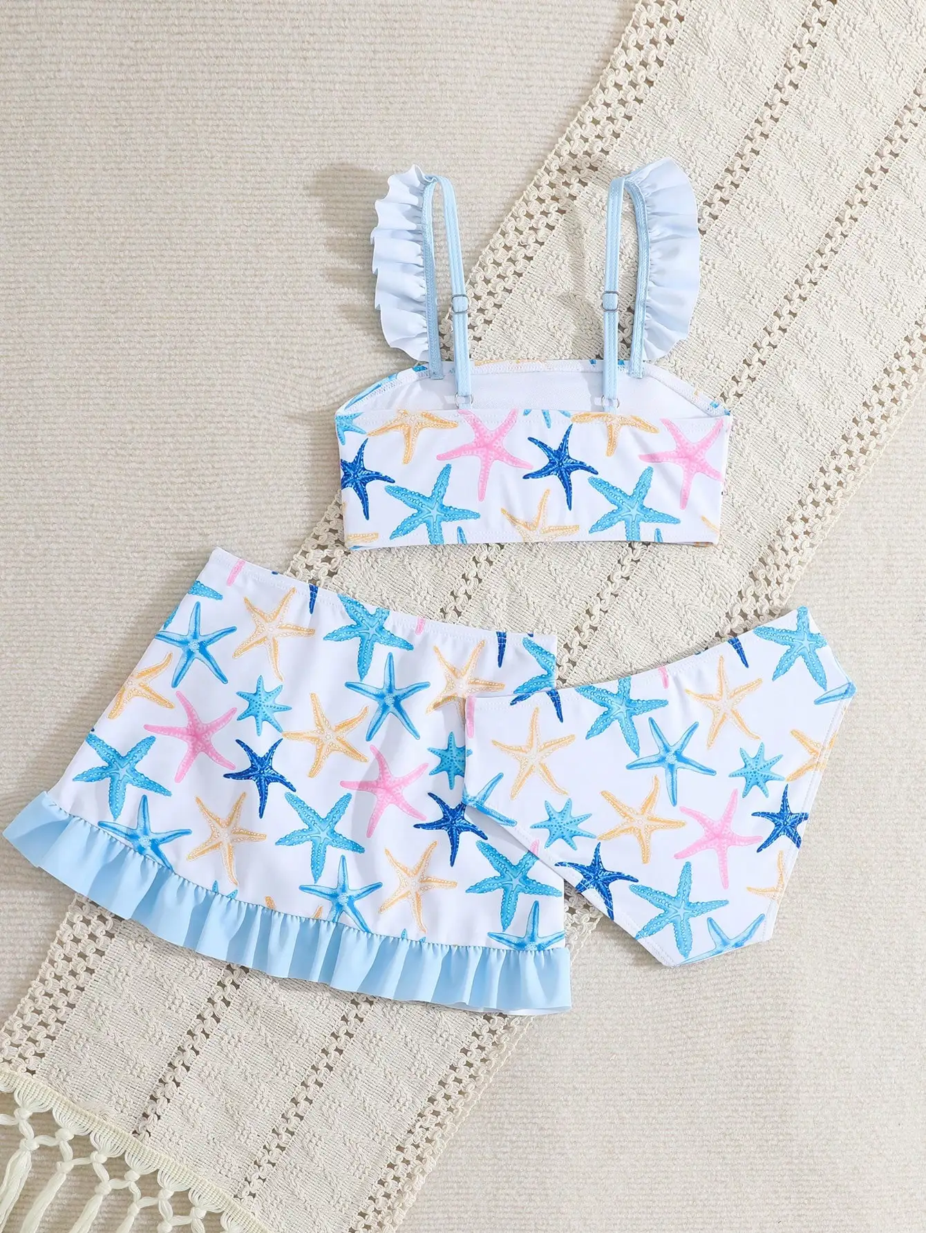 

Женский комплект бикини из 3 предметов с принтом морских звезд и рюшами