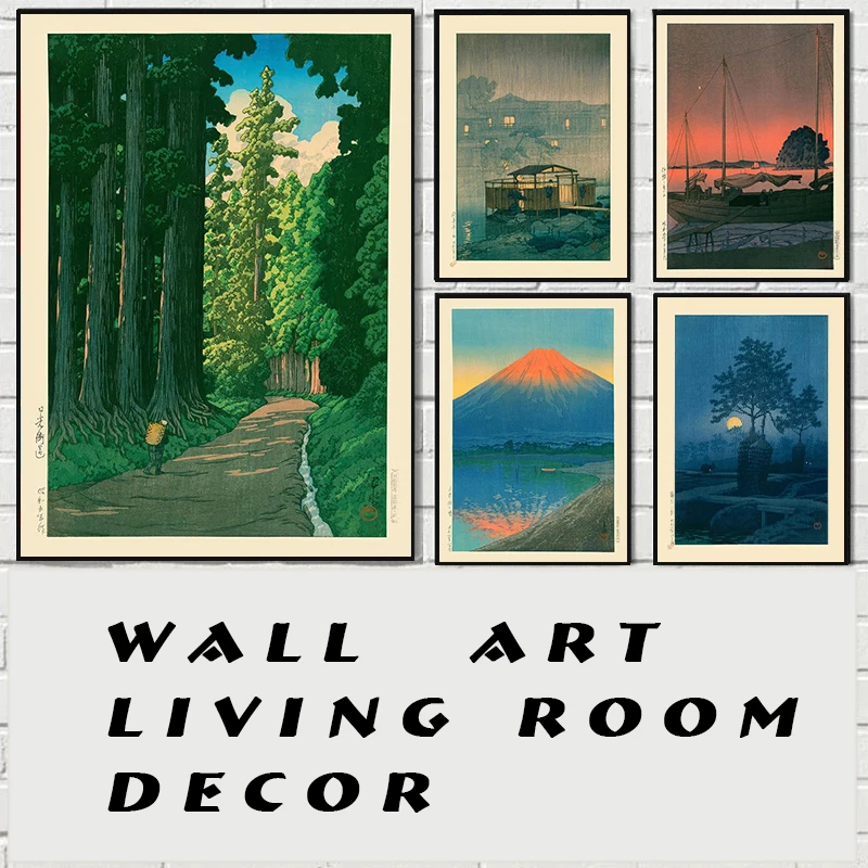 Japan Hasui Kawase Tree-lined Road Canvas Prints Asian Art Sunrise and Sunset Wall Art Posters for Modern Living Room Home Decor