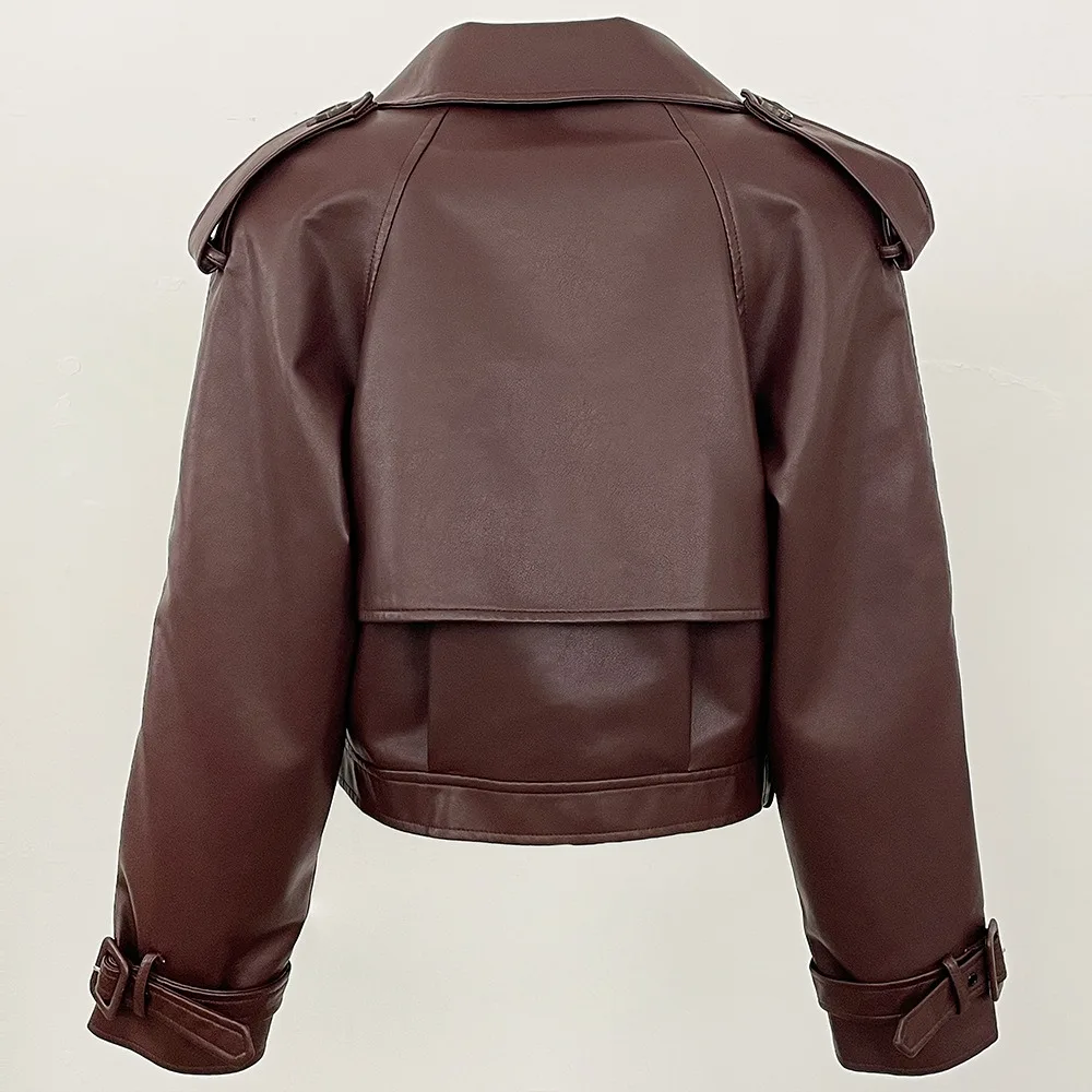 سترات نسائية عصرية من الجلد أنيقة من جلد البولي يوريثان سترات منفوخة ملابس الشارع الشهير سترة لسائقي الدراجات النارية ملابس خارجية للربيع والخريف سترة واقية