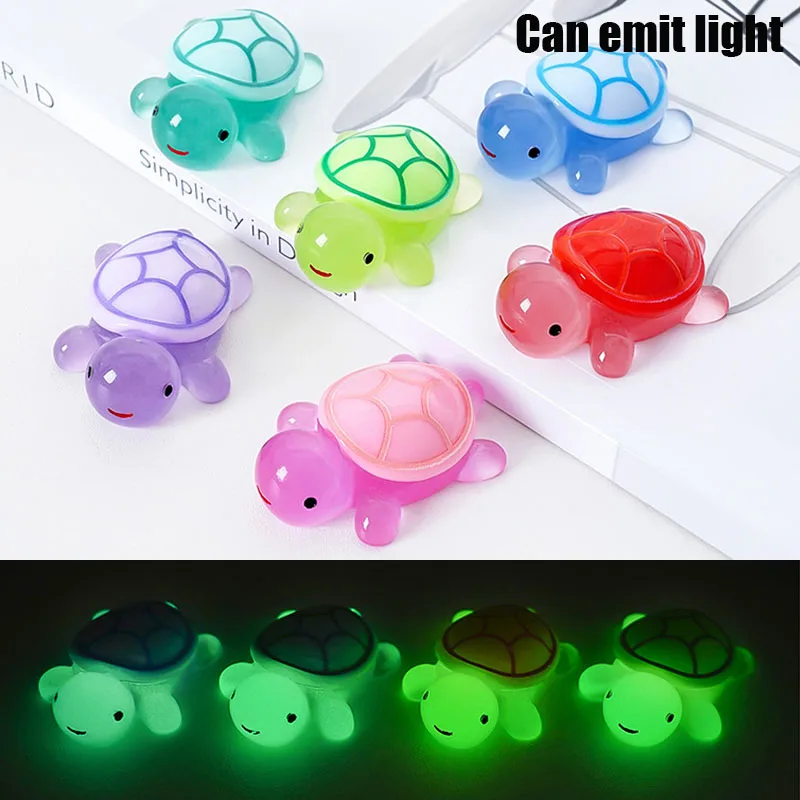 Mini Cute Glow In the Dark Resin Turtle Animal Miniature - Fairy Garden Ornament, Micro Landscape DIY Crafts Decoration Pendant