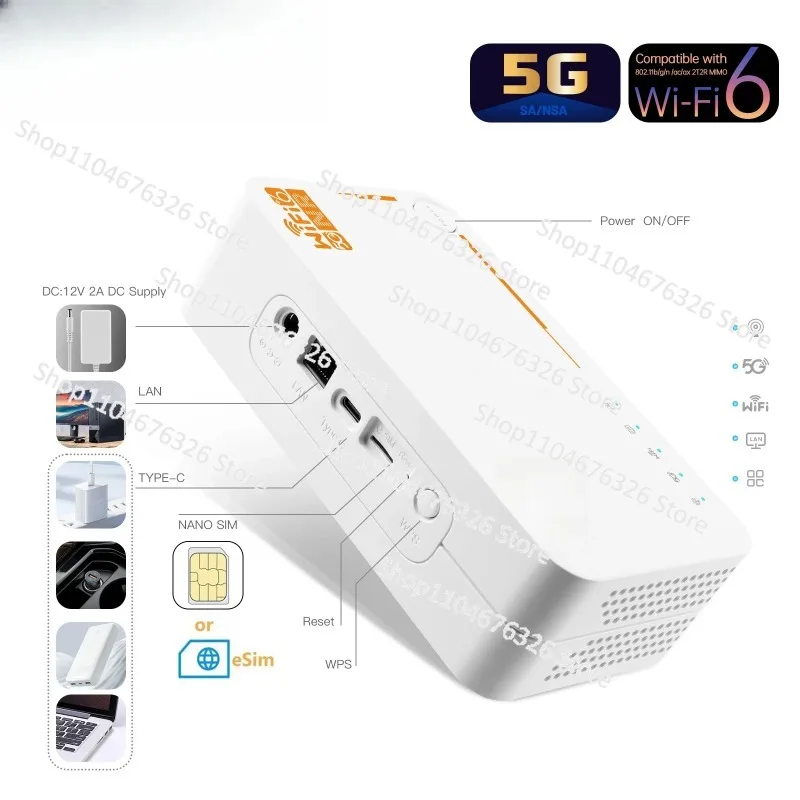 جهاز توجيه AX3000 ESim C160 5G مع بطارية 4000 مللي أمبير في الساعة ثنائي النطاق VPN 32 مستخدم فتحة بطاقة Sim KuWFi ونقطة اتصال WiFi لـ 32 مستخدمًا