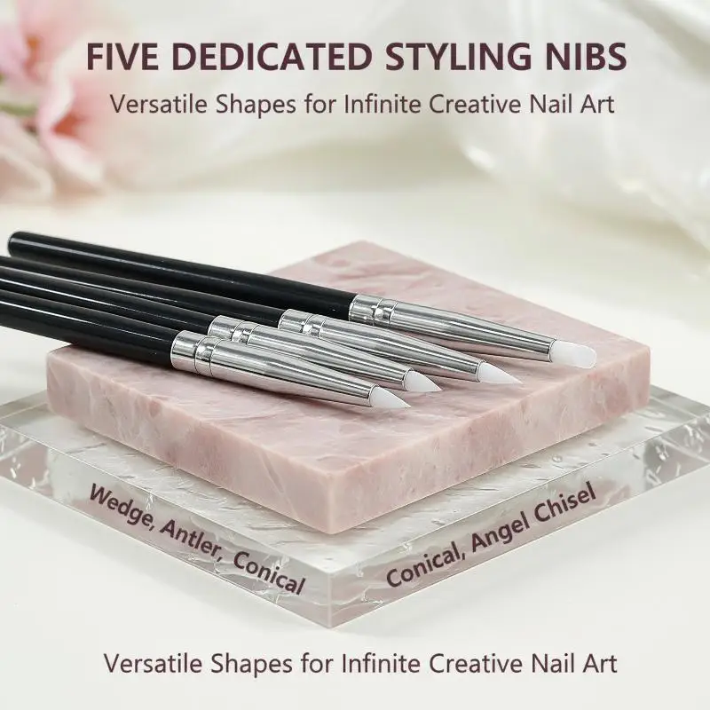 5Pcs/Set Silicone Nail Art Pen Brush UV Gel Polish Tip 3D Image DIY Dotting Polish Brushes Sculpture Pen DIY Manicure Tool