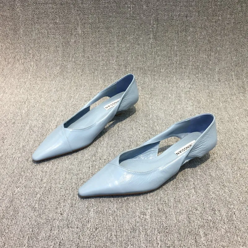 Mocassins de dedo apontado confortáveis para mulheres, salto baixo, calçado confortável, azul, elegante, de alta qualidade, jovem, verão, 2024