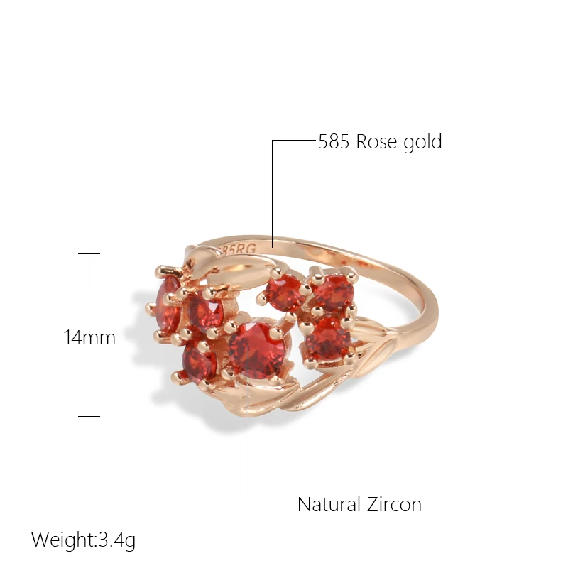 SYOUJYO Red Shiny Natural Stone Rings For Women 585 Rose Gold Color Elegant Vintage Bride Wedding Jewelry Family Party Best Gift