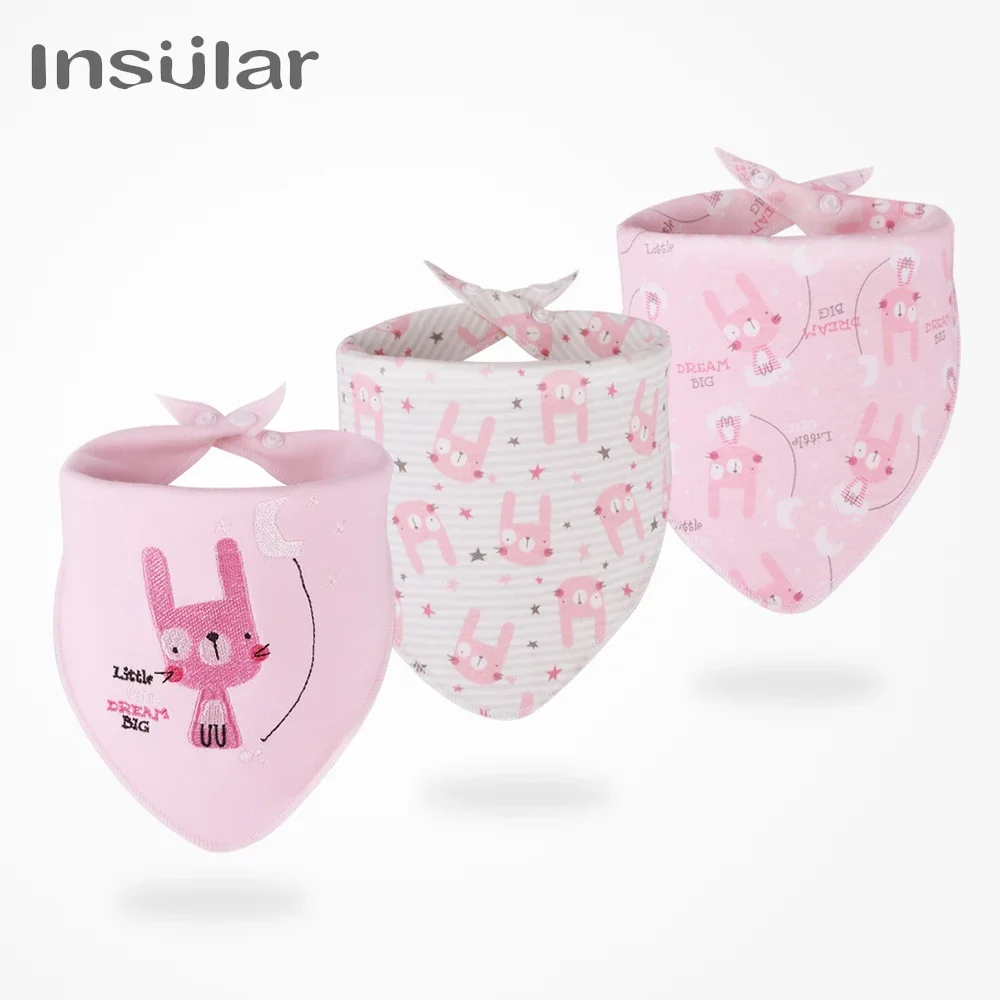 INSULAR 3-Piece Baby Bibs Set: 100% Cotton, High-Quality Infant Saliva Towels with Unisex Design for Boys and Girls