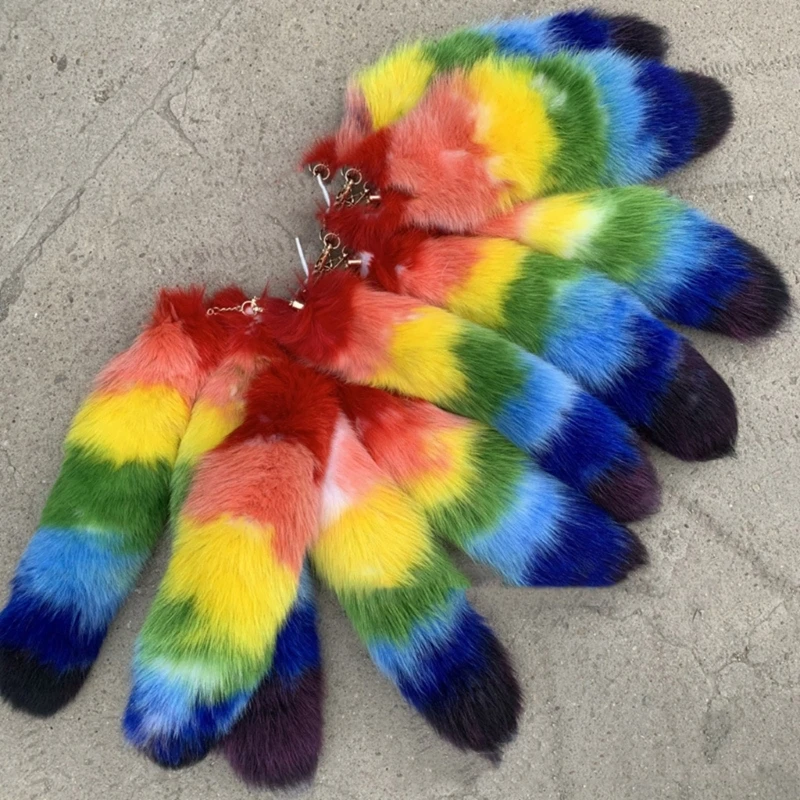 Fashionable Foxes Tail Keychain Charm Stylish Keyring Multipurpose Colorful Bag Pendant Accessory for Women Ladies A0KD