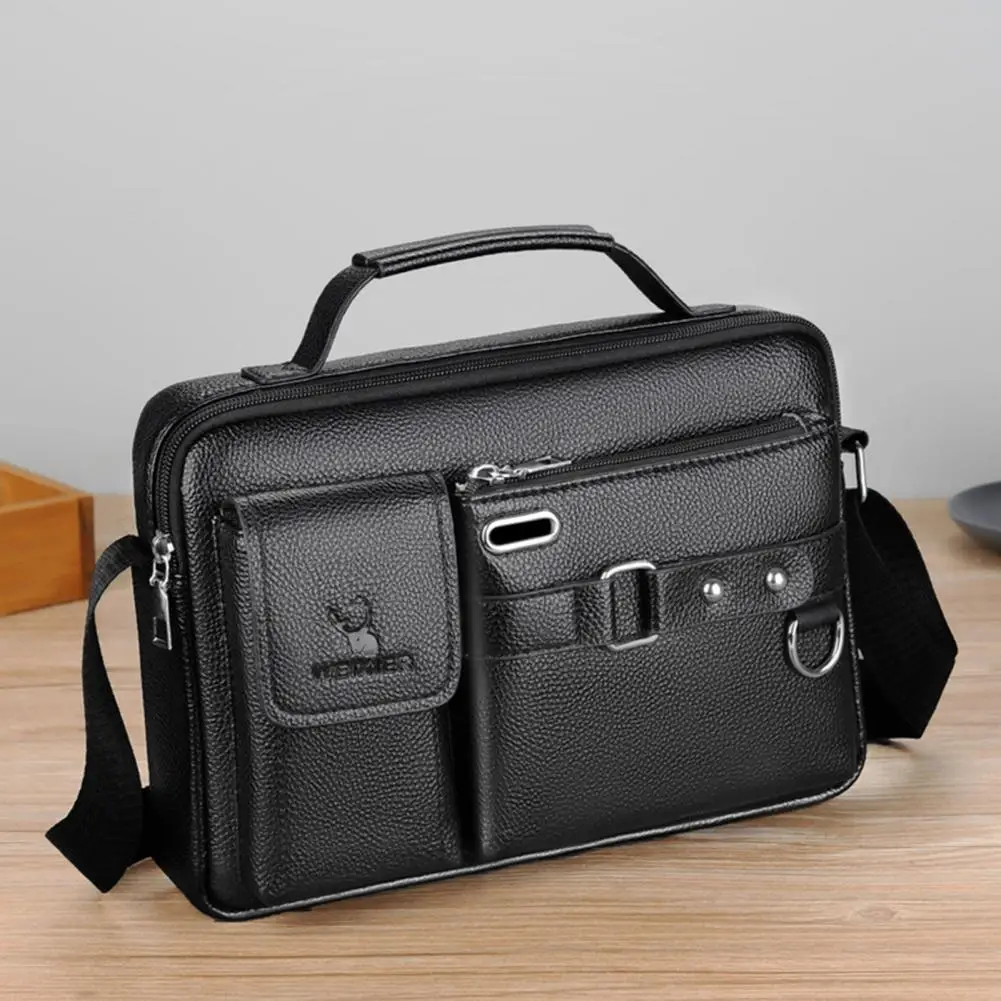 Useful Portable Large Capacity Multi Pockets Shoulder Bag Adjustable Strap Wear-resistant Men Business Bag for Business