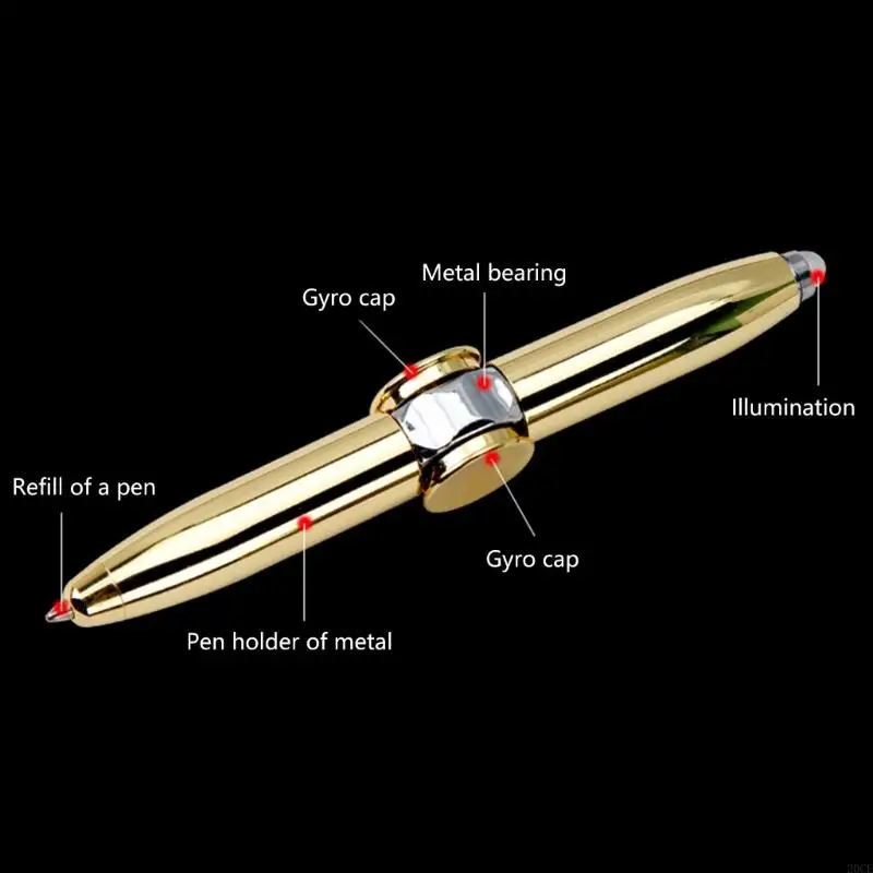 20CE 2-delige spinnerpen met LED-licht, metalen roterende pen Balpen Multifunctionele pen Stressverlichting voor studenten