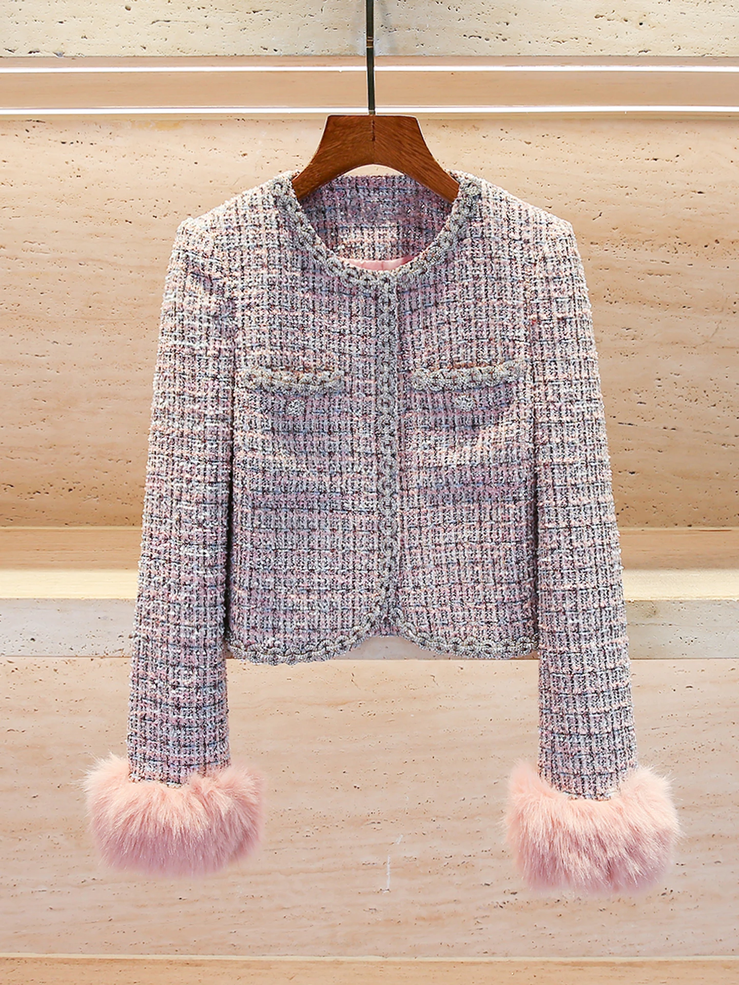 

Роскошный женский пушистый твидовый открытый кардиган с бриллиантами, пальто ort Sle Commute Faion Stand Fit Long Sve round ...