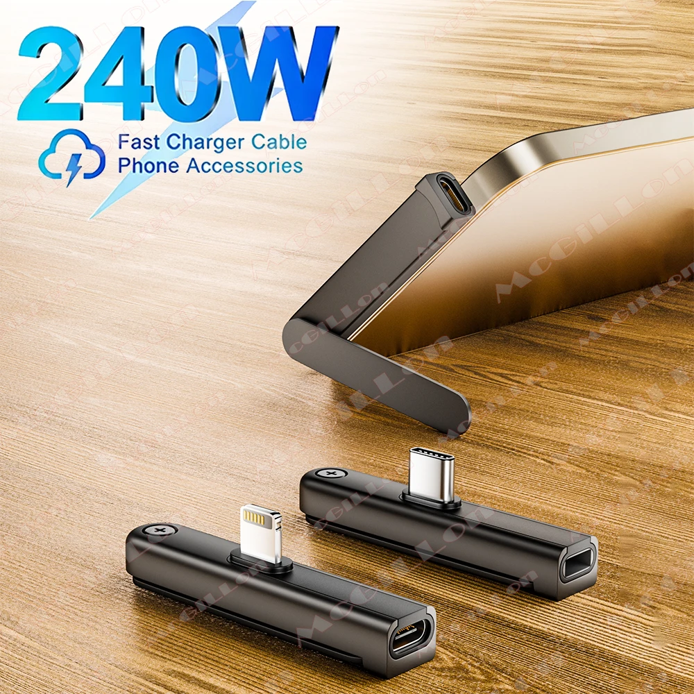 

240W 2 in 1 USB C To C Adapter Foldable Bracket Type C Fast Charging Desk Holder Connector For SmartPhone Samsung Xiaomi Laptop