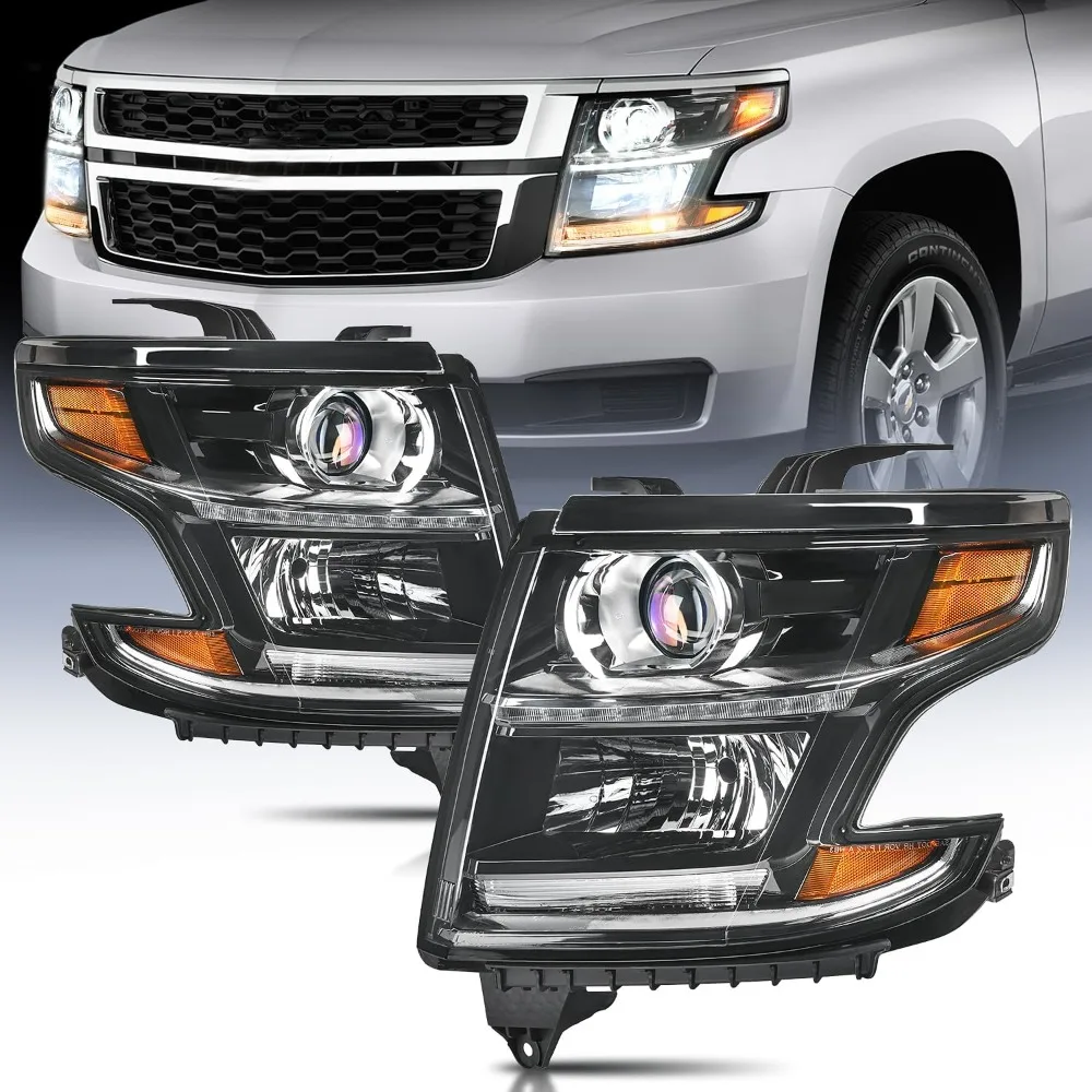 

Headlight Assembly Compatible with 2015 2016 2017 2018 2019 2020 Chevy Tahoe Suburban Black Housing Amber Reflector Clear Lens