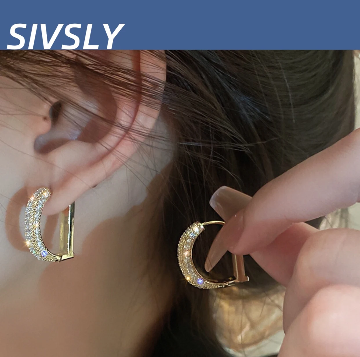 

Zircon ear clip high-end earring women's luxurious design earring fashion versatile earring