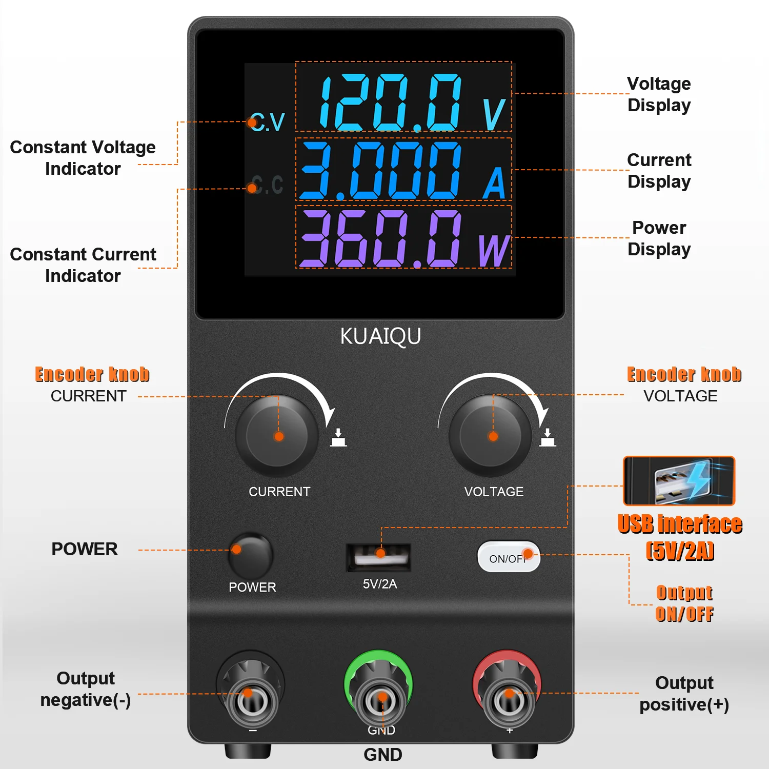 KUAIQU SPPS-B1203D 120V 3A 360W Digital Adjustable DC Stabilized Power Supply Mobile Phone Watch PCB Repair Power Supply