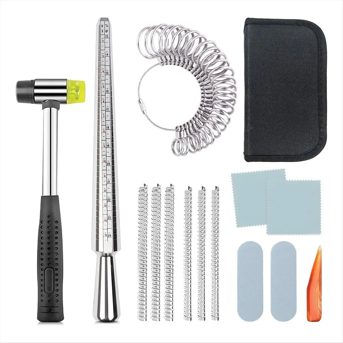 A77K Ring Size Measurement Indicator Tool Ring Mandrel Measuring Stick+Polishing Stick and Polished for Jewelry Making