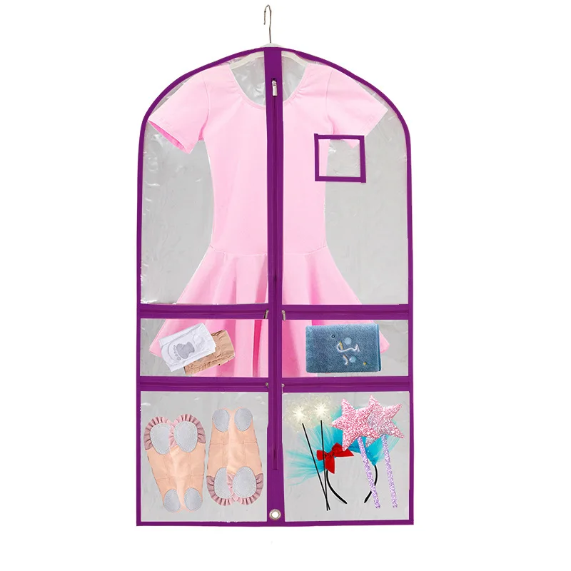 40'' Clear Dance Costume Garment Bags for Dancers With Pockets PVC Waterproof Foldable Travel Hanging Clothes Dress Storage Bag