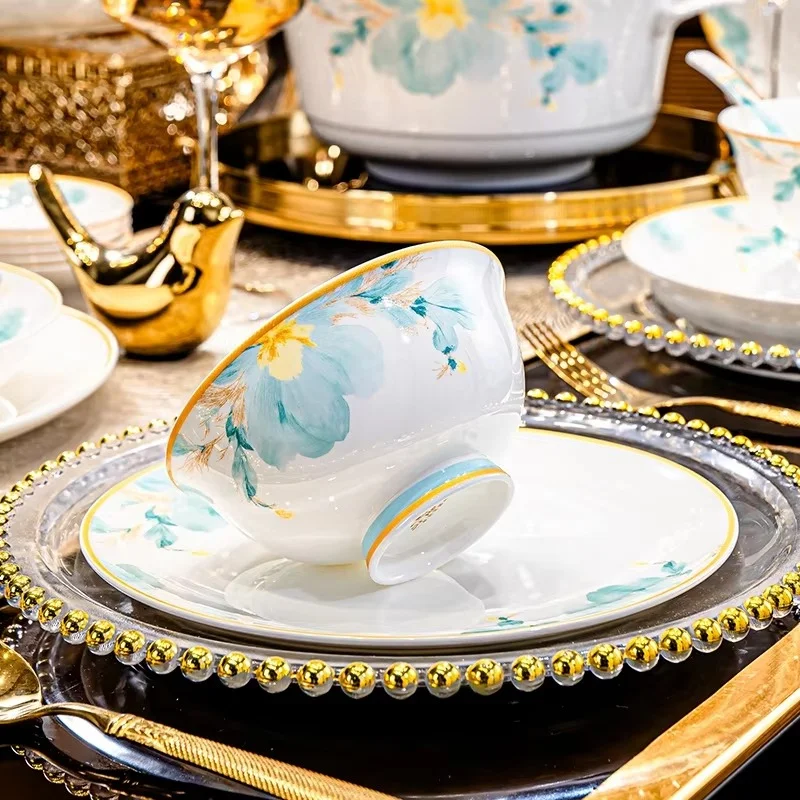 2026 New Underglaze Colour Jingdezhen Tableware Set High-end Ceramic Bowl And Plate Tableware Set Perfect For Housewarming Gifts