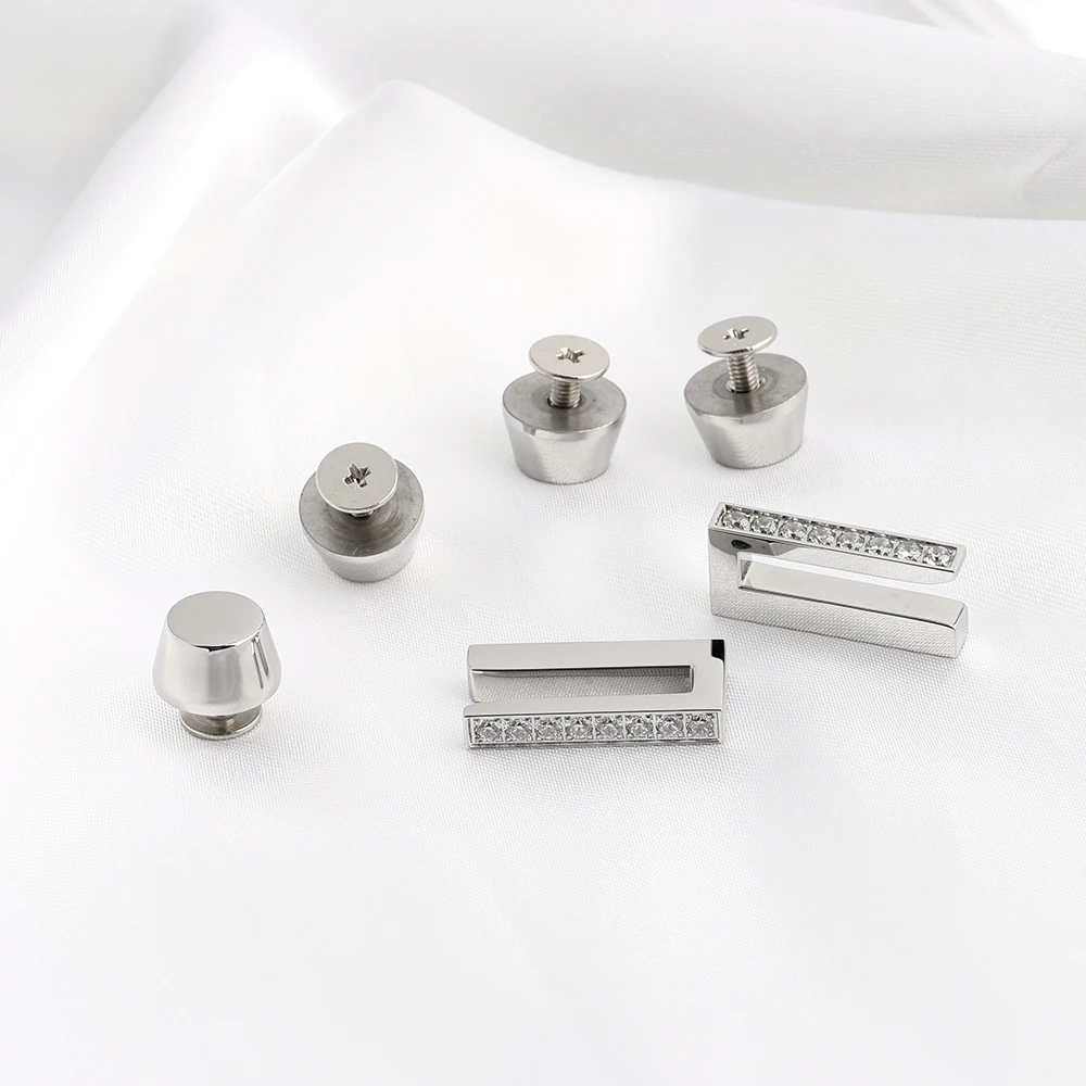 1/2/5Sets Silver Diamond Steel Lock Puller Slider For Birkin 30 Handbags Bags Hook Clasps Eyelet Plate Rivet Studs Accessories