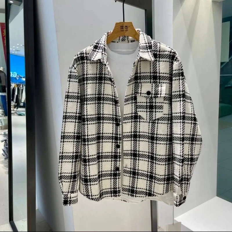 

Fashionable Classic Plaid Couple Same Style Shirt Jacket Loose Versatile Casual Men's