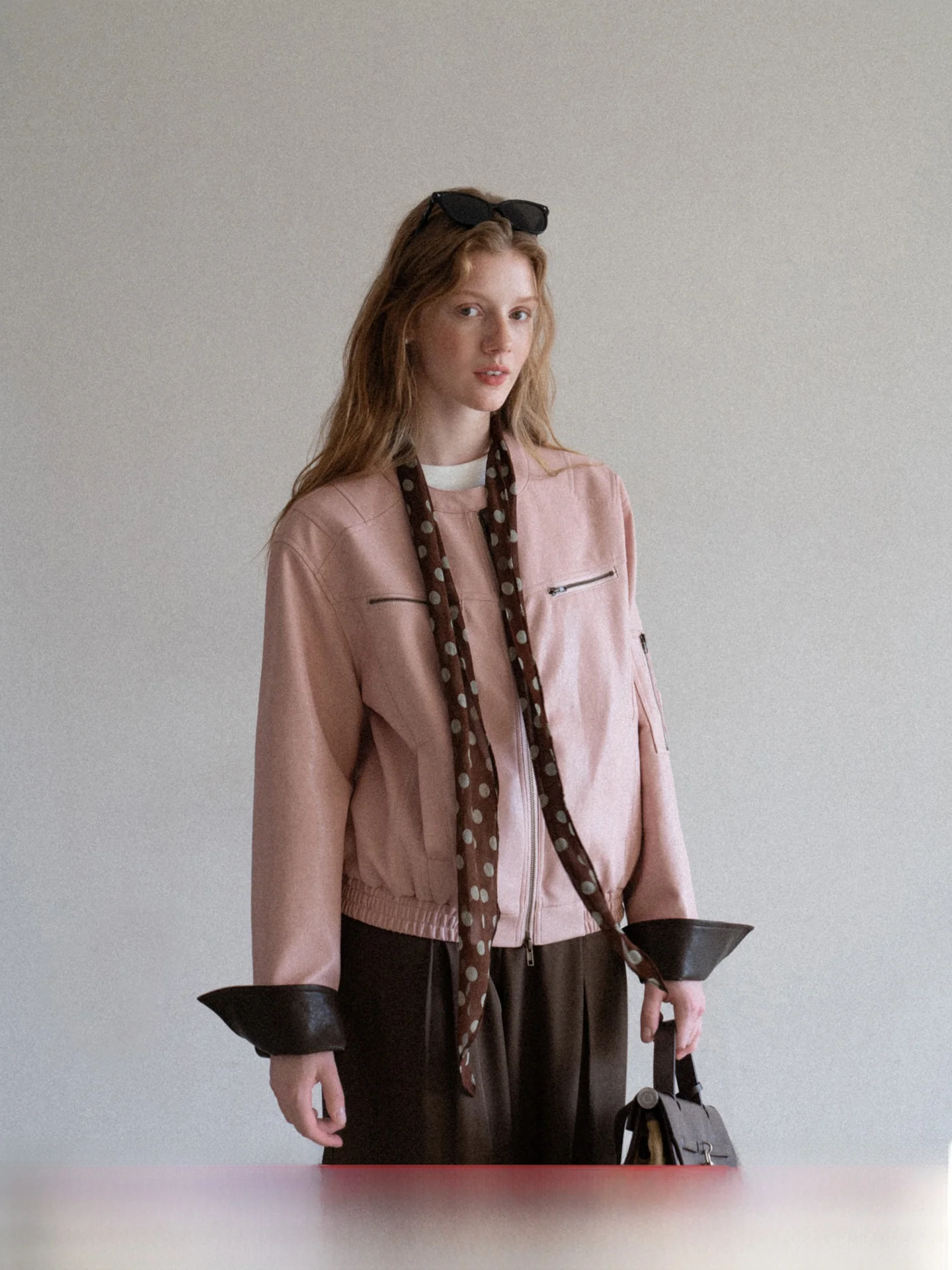 Jaqueta Retro de Couro Rosa com Corte Solto para Mulheres, Moda Colorida Blo, Y50953864, Couro PU, Manga Longa com Zíper