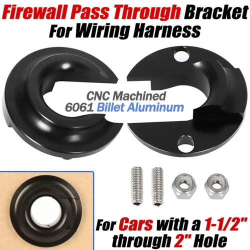 

Billet Firewall Pass Through Black Ceramic Coated CNC For all Cars with 1-1/2" through 2" Hole LS Swaps Harness