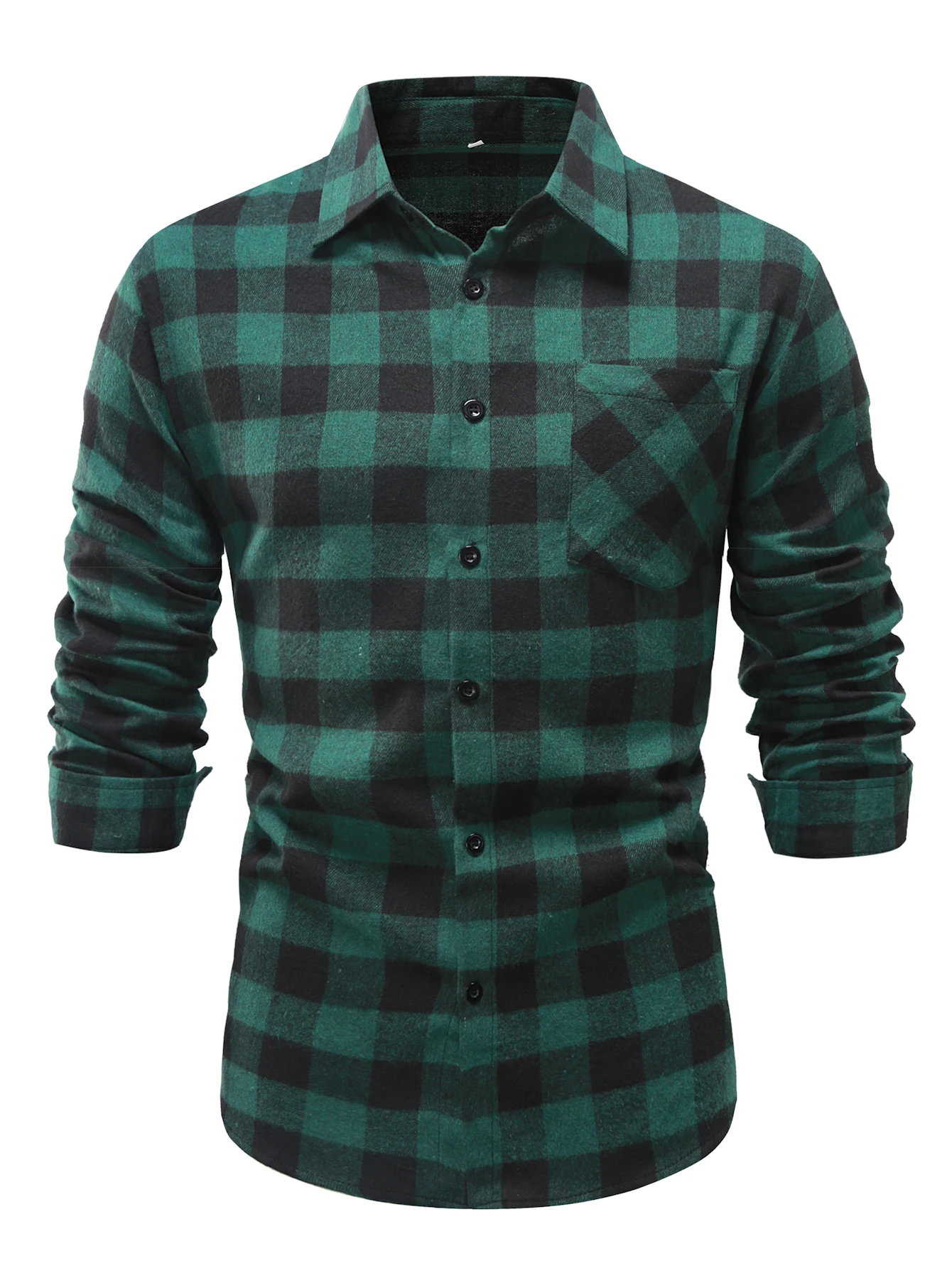 Classic Plaid Pattern Men\'s Casual Long Sleeve Button Up Shirt with Chest Pocket, Spring Fall, Men\'s Clothing