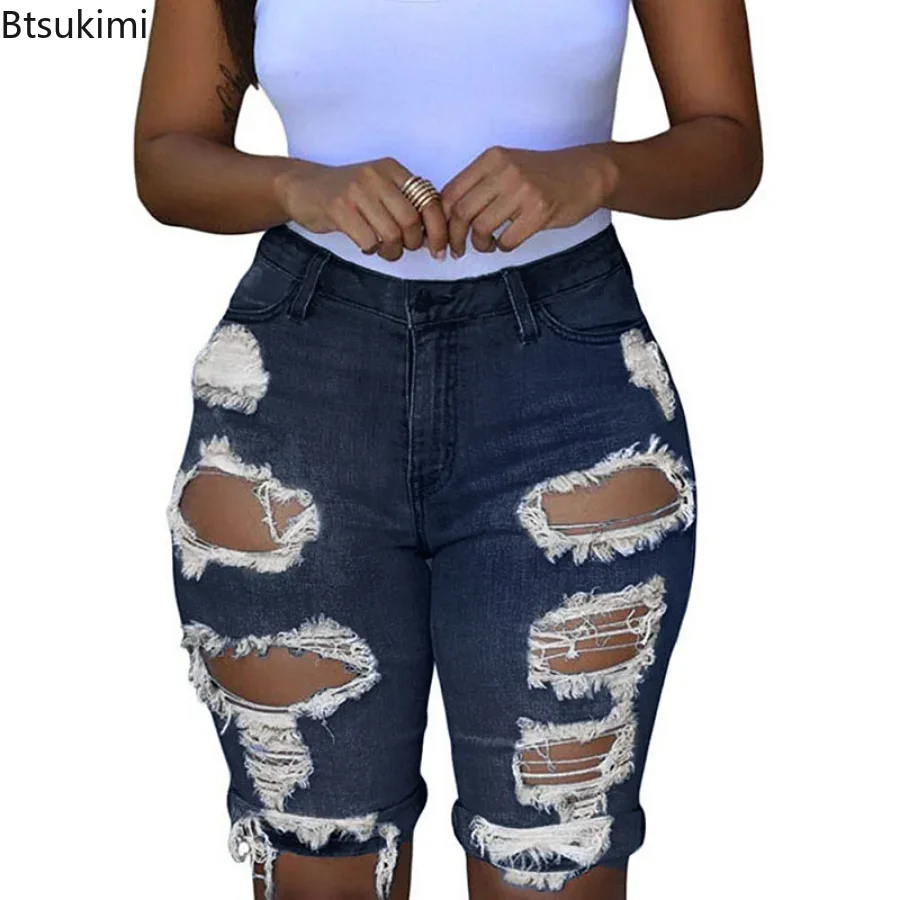 Nuovi pantaloncini di Jeans estivi da donna 2024 Streetwear Leggings con foro distrutto pantaloni corti pantaloncini di Jeans pantaloncini di Jeans strappati per le donne