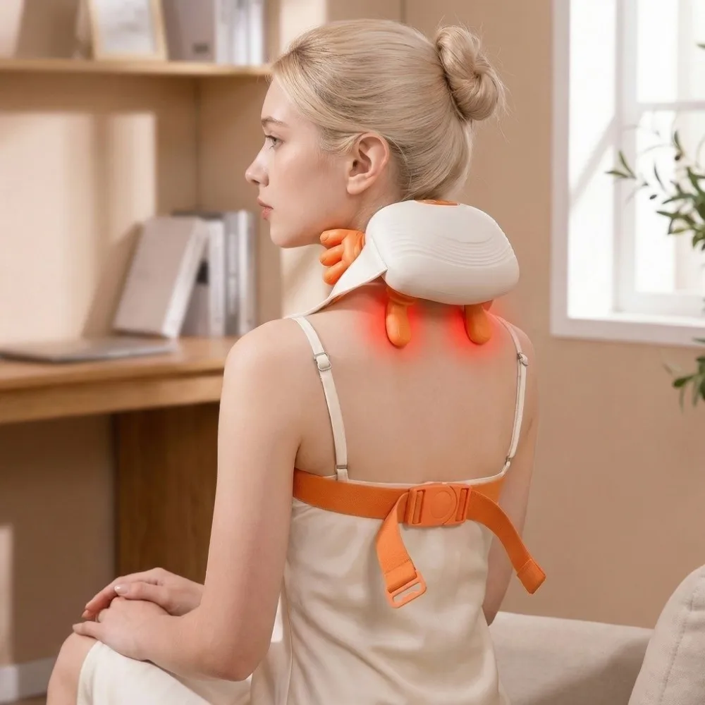 

Портативный бионический массажер для шеи и плеч с подогревом, электрический беспроводной массажер для шейного отдела позвоночника, беспроводная конструкция