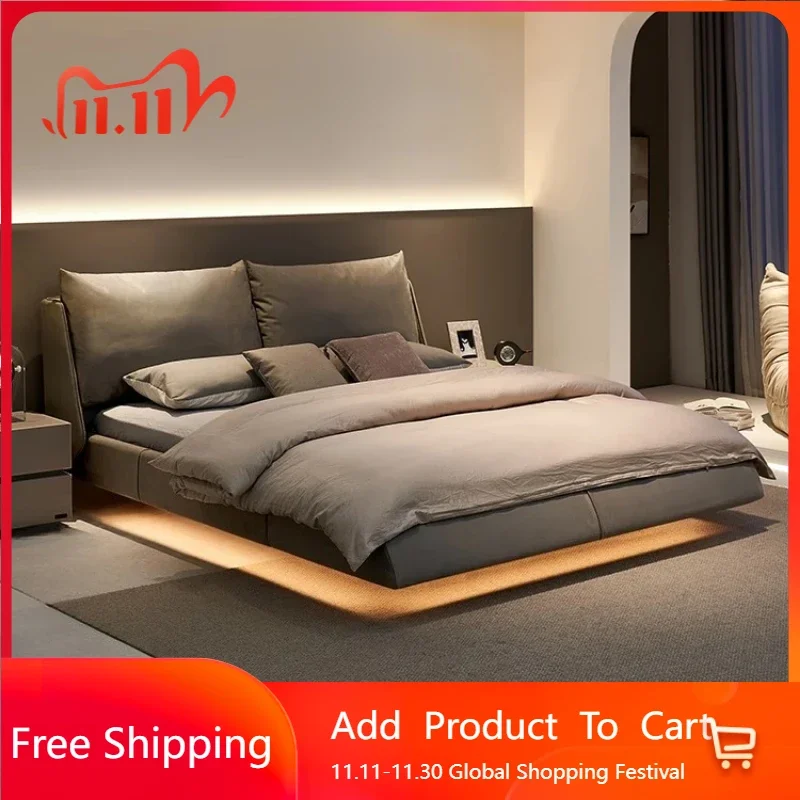 

Aesthetics Designer Bed Beauty Double Frame Modern Minimalist Beds Japanese Princess Soft Nordic Safe Wood Cama Casal Furniture