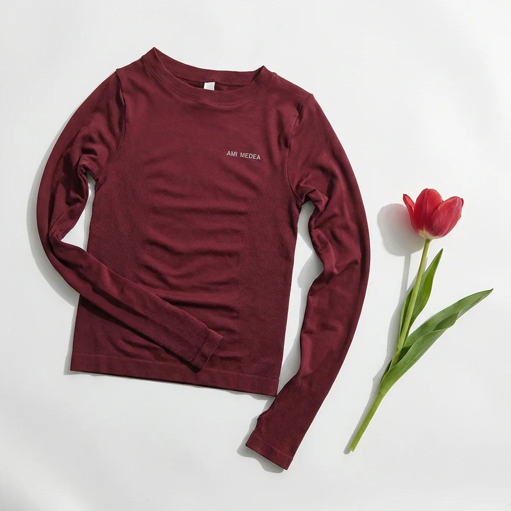 Damen Yoga-Top Nahtloses Shirt Sport-T-Shirts Fitnesskleidung Langarm Kurzarm Yoga-Shirt Gym-Top Lauf-Activewear – Detail 3