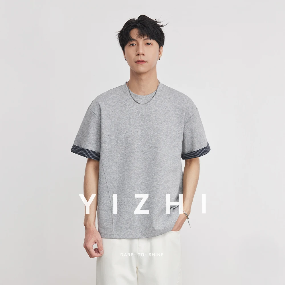 

Men Heavyweight 260g Contrast Cuff Casual Short Sleeve T-Shirt Summer Crew Neck Slightly Loose Mamba Cotton Commute Fashion Top