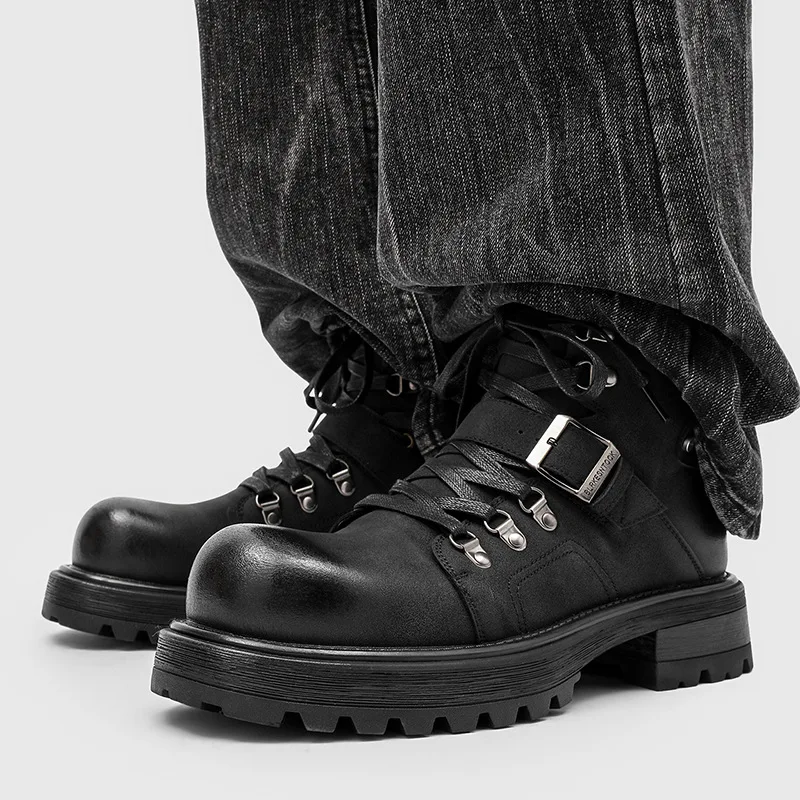 

Мужские повседневные ботинки в английском стиле, черные, на платформе, в стиле хип-хоп и рок, модные, из натуральной кожи, дизайнерские, ковбойские, стильные, до щиколотки.