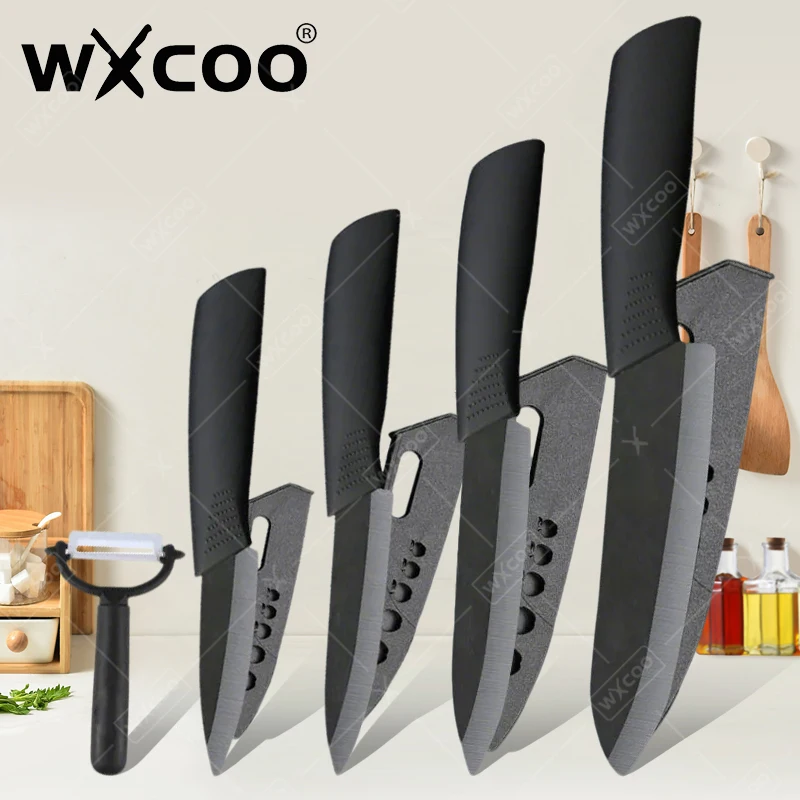 

WXCOO Ceramic Knives Set with Peeler Chef Knife Paring Utility Slicing Knife Black Blade Cooking Kitchen Vegetable Paring Knives