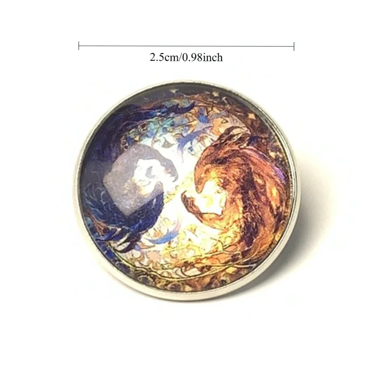 Wholesale Alloy Round Time Gem Brooch Yin Yang Taiji Dragon Phoenix Lapel Pin Abstract Divine Creature Glass Badge Myth Art Gift