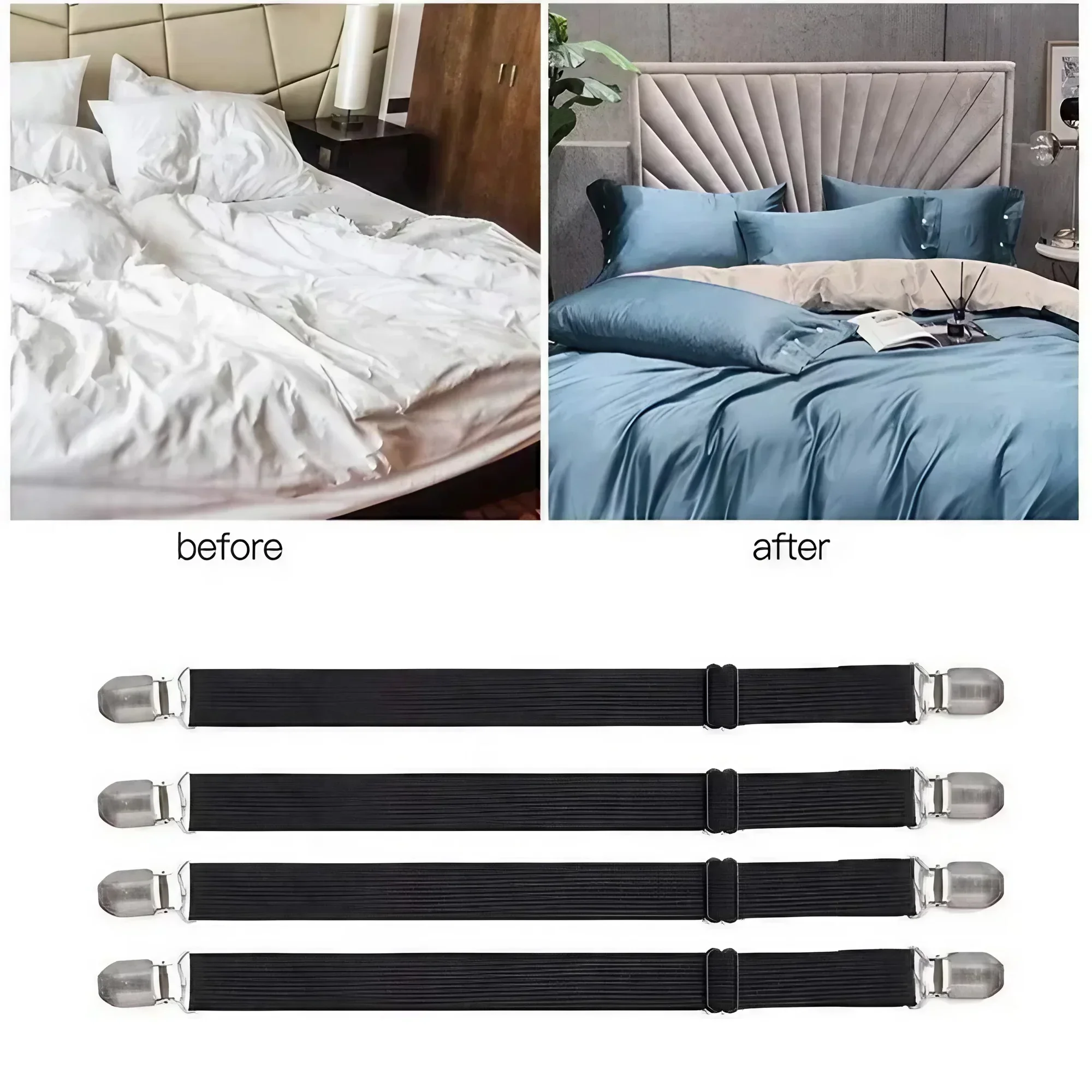 4PCS Dual Clip Bed Sheet Fasteners, Multi-Purpose Grippers, Adjustable Anti-Slip Feature for Securing Bed Sheets & Sofa Covers