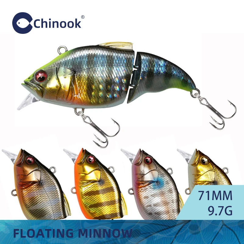 Chinook SwimBaits 71mm 9.7g Jointed Pencil Minnow Wobblers ABS Body with Jointed Glidebait Pike Bass Rout Perch