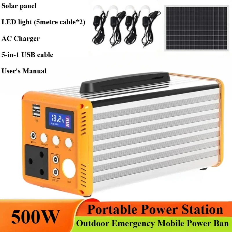 

500W Portable Power Station 360Wh solar generetor Solar Panel Kit 220V Emergency Mobile Power Bank Outdoor Camping equipment