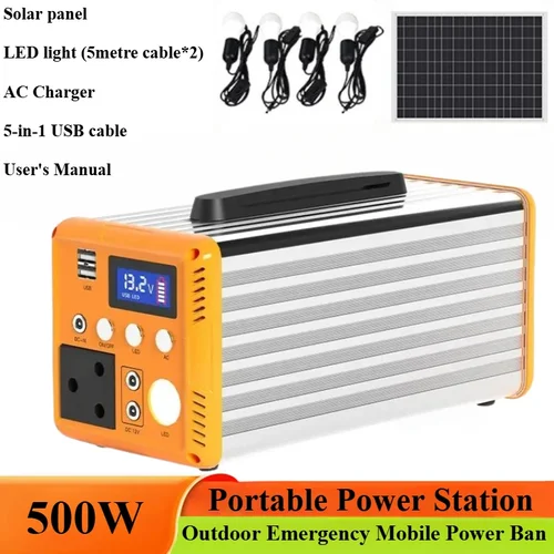 휴대용 발전소 태양광 발전기, 비상 모바일 보조배터리, 야외 캠핑 장비, 500W, 360Wh, 220V 