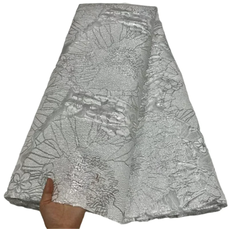 

African White Lace Fabric 2022 Gilding Lace Fabric Tissue Brocade Jacquard Lace Fabric 5 Yards For Wedding Evening Dress