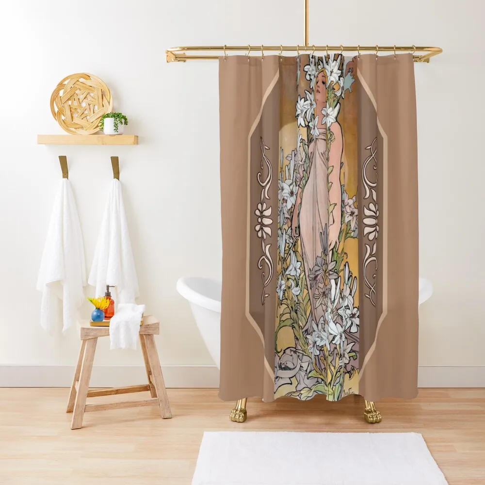 

Vintage 1900s Mucha Art Nouveau Shower Curtain Shower Waterproof Set For Bathroom For Bathrooms Curtain