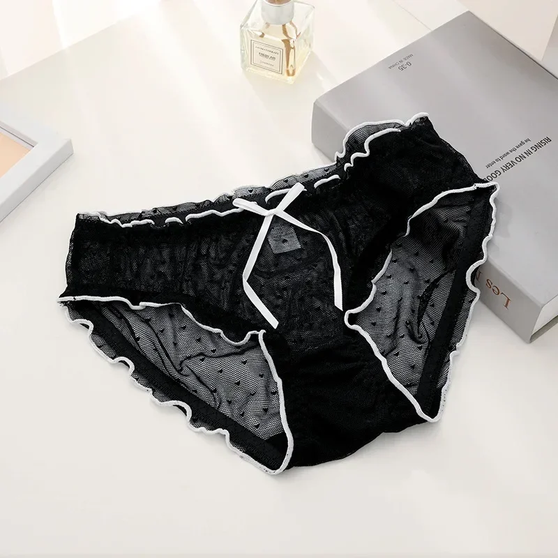 Lace Panties Sexy Women Lace Briefs Transparent Low-Rise Pantys Underwear Female Underpants Intimates Lingerie L-XL