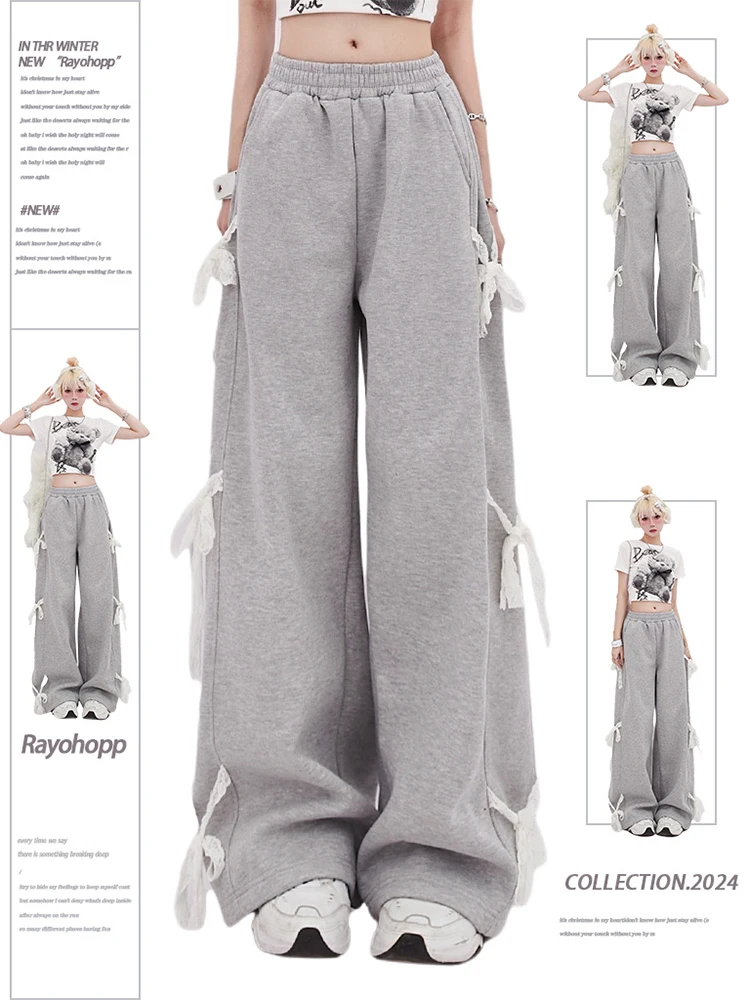 

Summer Women Cute Core 2000s Lace Up Baggy Sporty Pants Pantalones Loose Casual Long Trousers Y2k Joggers Tide Vintage Cozy Tide