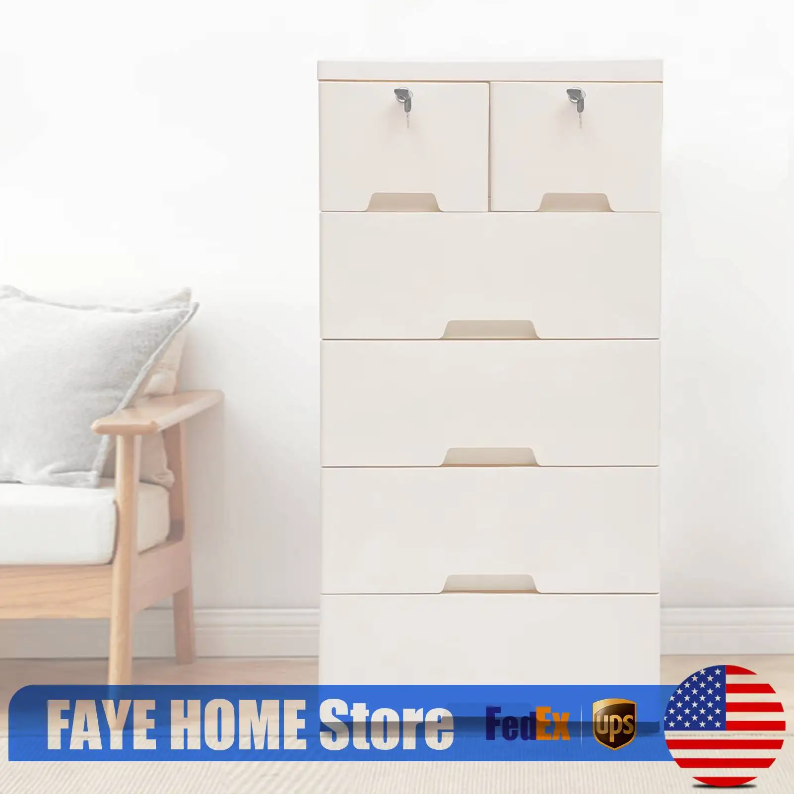 

Storage Cabinet with Lock, Plastic Drawers Dresser, Beige Multi-Drawer Storage Unit, Smooth Easy-Clean PP Plastic