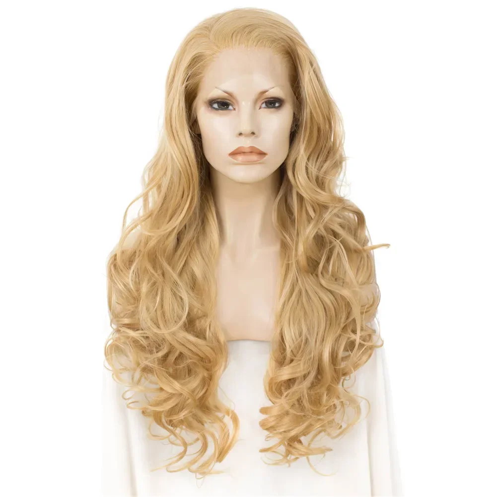 

Celebrity 28inch #27 BROWN BLOND Body Wave Drag Queen Cosplay Wig Perruque Lace Front Synthetic Lace Wigs Heat Resistant